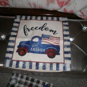 Red, white and Blue 4th of July pillow cover with truck 16"X16"